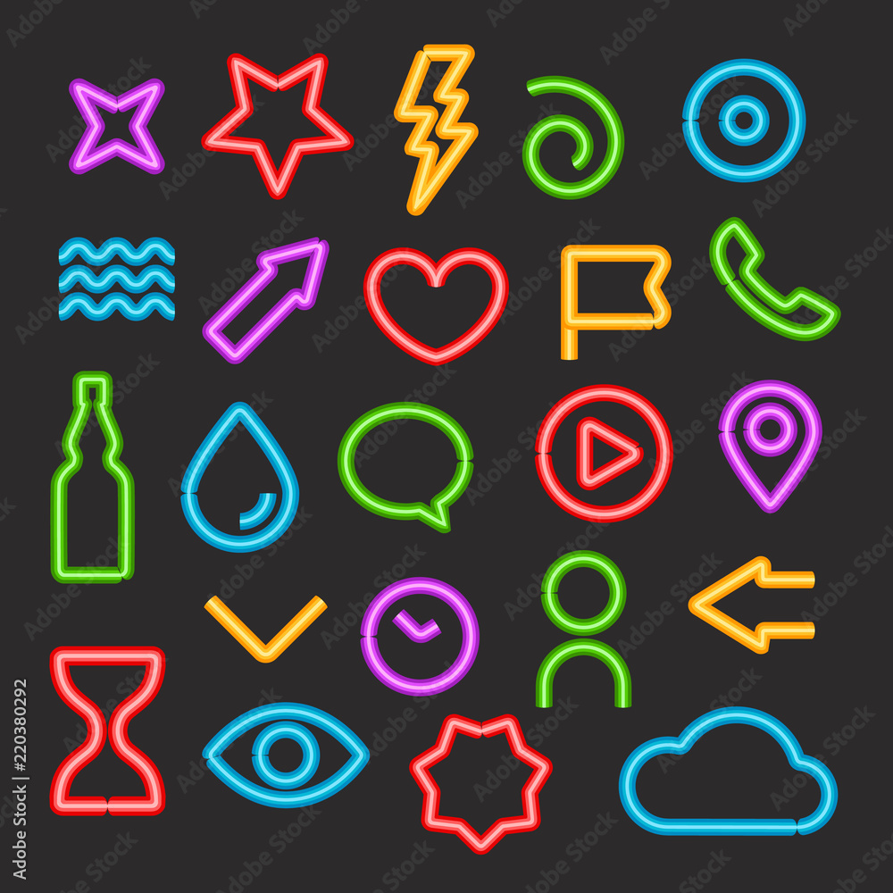 Poster Neon light color elements vector set