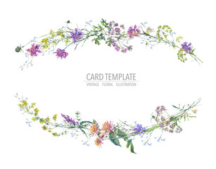 Watercolor summer wreath of wildflowers Botanical colorful illustration © depiano