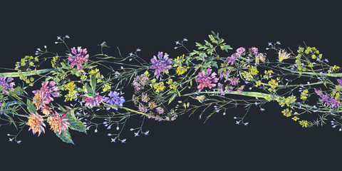 Naklejka na ściany i meble Watercolor summer wildflowers. Botanical colorful illustrati