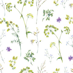 Obraz na płótnie Canvas Watercolor summer seamless pattern of yellow wildflowers