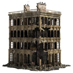 Fototapeta premium Ruined Building Isolated On White 3D Illustration