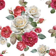 Floral seamless pattern with watercolor roses - 220387801