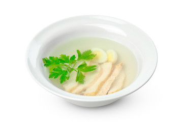Chicken noodle soup isolated on a white background