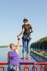 Bungee jumping in Kiev. Woman