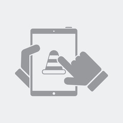 Road cone on tablet icon