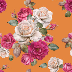 Floral seamless pattern with watercolor roses