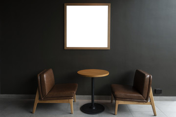 Modern desk with wall background