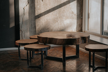 Tree. Wood carving. Wooden products. Interior. Beautiful decor. Style. Table. Elements of the...