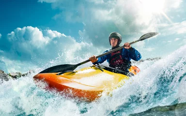 Abwaschbare Fototapete Whitewater kayaking, extreme kayaking © VIAR PRO studio