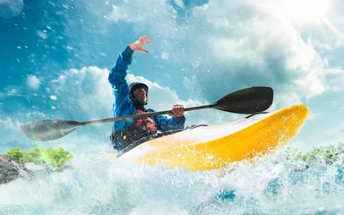 Gordijnen Whitewater kayaking, extreme kayaking © Artur Didyk