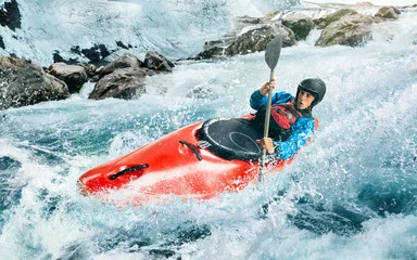 Gordijnen Whitewater kayaking, extreme kayaking © Artur Didyk