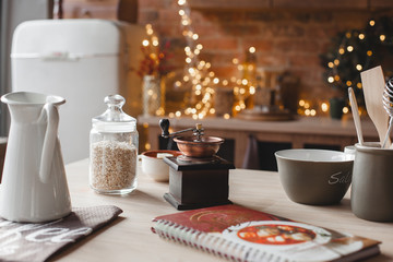 Still of loft kitchen. Interior of kitchen stuff
