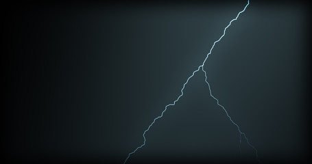Lightning strikes on a black background with realistic reflections