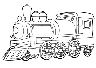 Cartoon funny looking steam train - vector coloring page - isolated - illustration for children