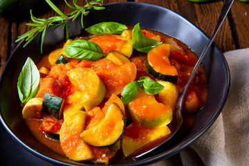 vegetarian ratatouille with fresh vegetables and herbs