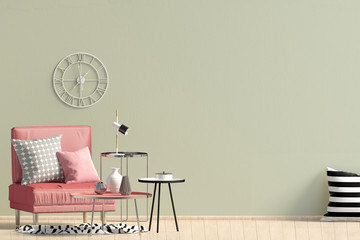 Modern interior with chair. Wall mock up. 3d illustration.