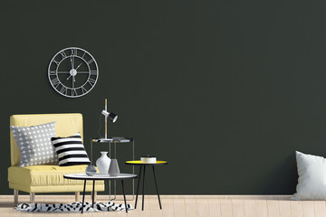 Modern interior with chair. Wall mock up. 3d illustration.