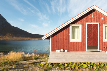 Wooden Beach Hut in Tromso Fjord, Norway