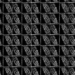 Linocut palm twig tile vector seamless pattern