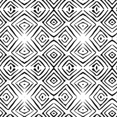 Linocut rhombus tile vector seamless pattern