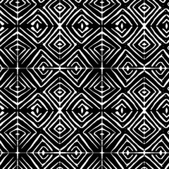 Linocut rhombus black vector seamless pattern