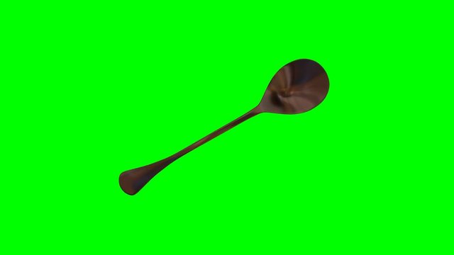Animated rotating around y axis simple shining bronze sugar spoon against green background. Full 360 degree spin, loop able and isolated.