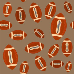 American Football Ball Seamless Pattern Isolated on Brown Background. Rugby Sport Icon. Sports Equipment Design Element.