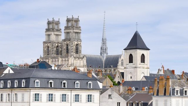 In Orléans, a town in France, there is a large cathedral called "Sainte-Croix" (in French). Close-up on this religious building.