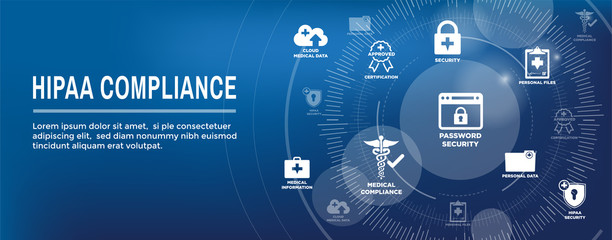 HIPAA Compliance Web Banner Header with Medical Icon Set and text