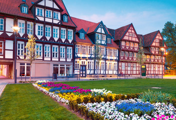 Obraz premium Colorful spring sunset in the Wolfenbuttel village.