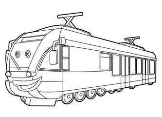 cartoon funny looking fast train - vector coloring page - isolated - illustration for children