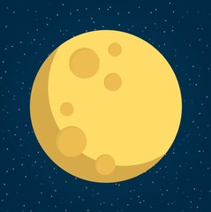 Naklejka premium Moon in flat dasign style. Night space astronomy and nature moon icon. Gibbous vector on dark background. Cartoon planet moon icon. Science astronomy Earth satellite in space