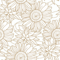 Seamless vector floral pattern with hand drawn flower texture