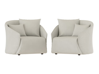 Two light soft armchairs with two pillows on a white background 3d rendering