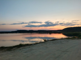 Sunset on the lake in Ukraine.