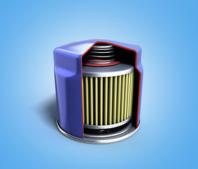 internal structure of automobile oil filter 3d render on blue