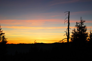 Sunset in mountains.