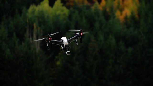 A drone flying from side to side.