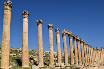 Fototapeta premium Roman Ruins of Jerash , Ancient Roman city of Gerasa of Antiquity , modern Jerash, Jordan