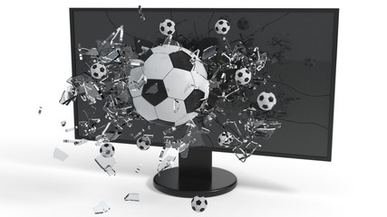 Virtual reality, broken glass ball on the screen, 3d rendering