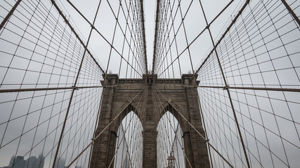 Brooklyn bridge, New York City, detail from the ropes, architecture