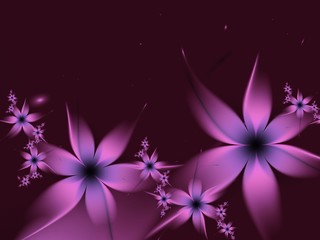 Fototapeta na wymiar Fractal image with fantasy flowers. Template with place for inserting your text...Fractal art as purple background.