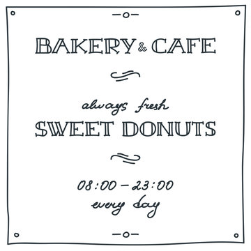 Bakery and cafe. Hand drawn flyer template on white background. Can be used for invitation and promo. Vector illustration 8 EPS
