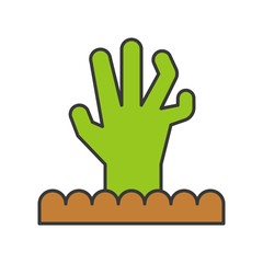 zombie hand from graveyard, Halloween related icon, filled outline design editable stroke
