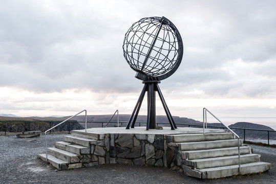 norwegian north cape monument, without tourists making pictures, norway, europe