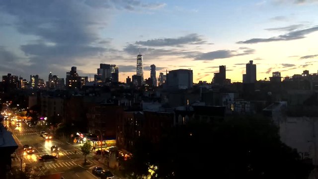New York City Dwontown Skyline sunset - Time Lapse