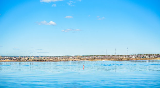 blue sjy and river