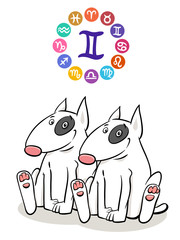 Gemini Zodiac sign with cartoon dog