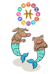 Pisces Zodiac sign with cartoon dog