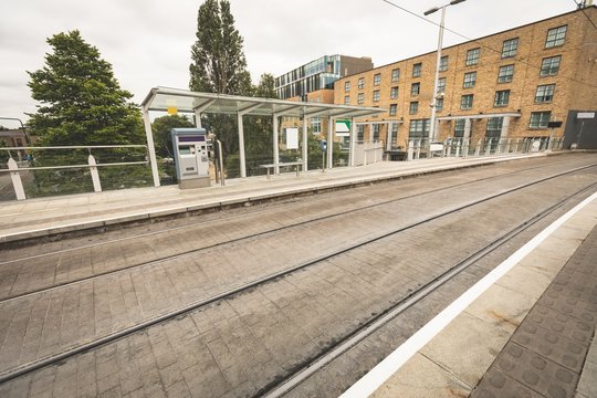 Platform and railway track at railway station